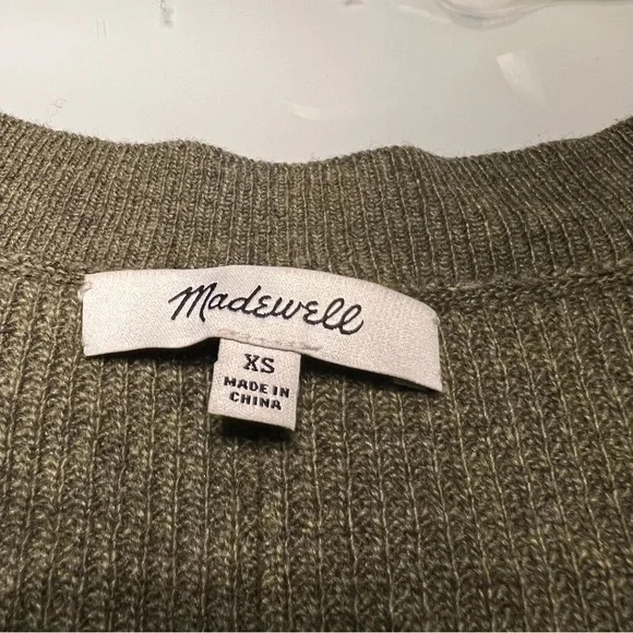 MADEWELL Ex-Boyfriend 3/4 Sleeve Thermal Waffle Knit Top in Army Green Size XS - Picture 6 of 7